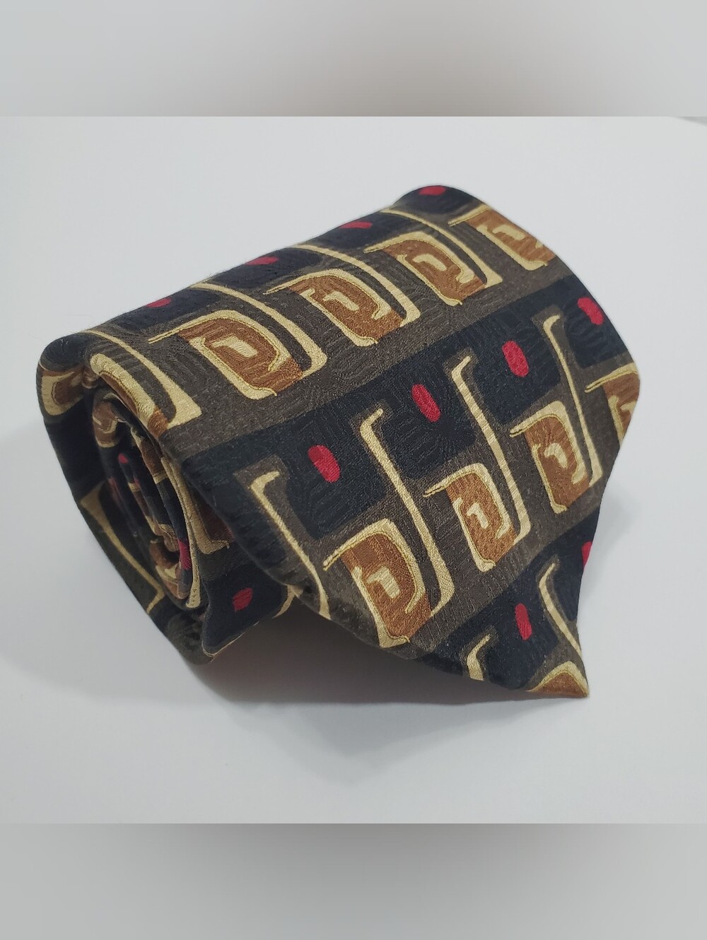 Ziggurat Men's Silk Neck Tie Multicolor Geometric Pattern Extra Long 63x3.75"